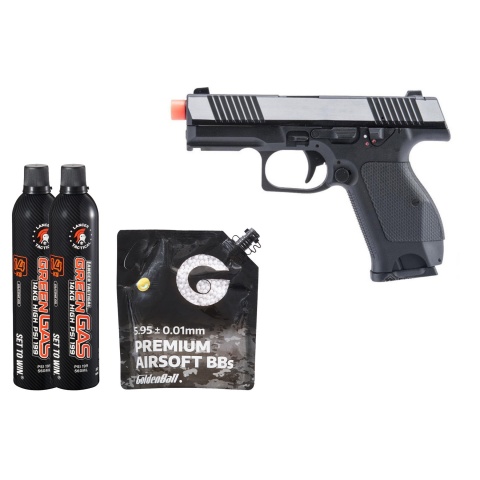 Kizuna Works KW-15k Gas Blowback Airsoft Pistol - Green Gas Combo - (Chrome/black)
