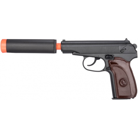 Galaxy G13H Airsoft Metal Spring Pistol w/ Mock Suppressor - WOOD